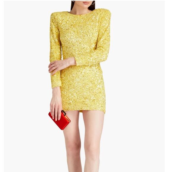 RETROFETE Womens Size XXL Nikki Sequined Tulle Mini Dress Yellow - Picture 2 of 12